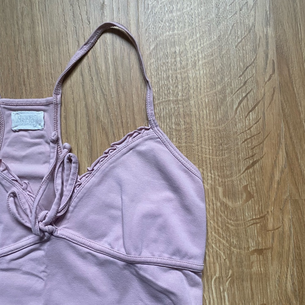 Adorable Replay Halter Spaghetti Strap Pink Top with Ruffles and Bow